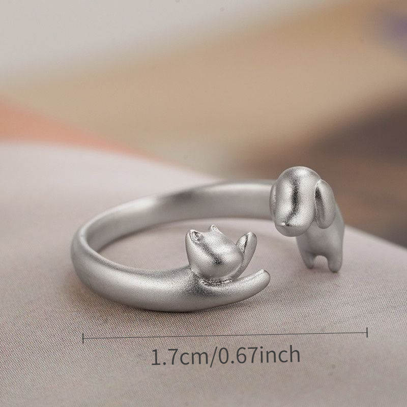 Cute Cat and Dog Hug Open Ring, Exquisite Gift